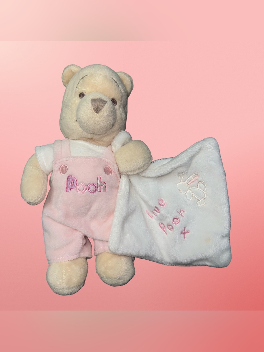 htf Disney Winnie The pooh pink overalls with lovey love pooh”stuffed baby plush